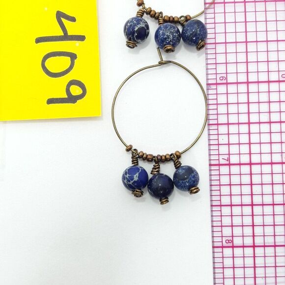 Artisan earrings 409#Fs NEW bohemian Blue hoop earrings Navy Blue marble web be - Picture 4 of 4